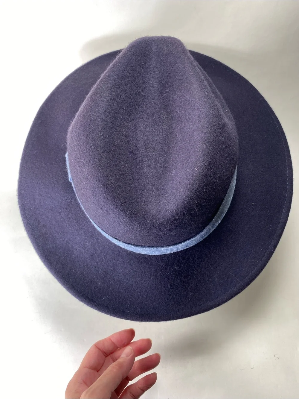 Chico's Navy Felt 100% Wool Wide-Brim Fedora with Light Blue Band One Size